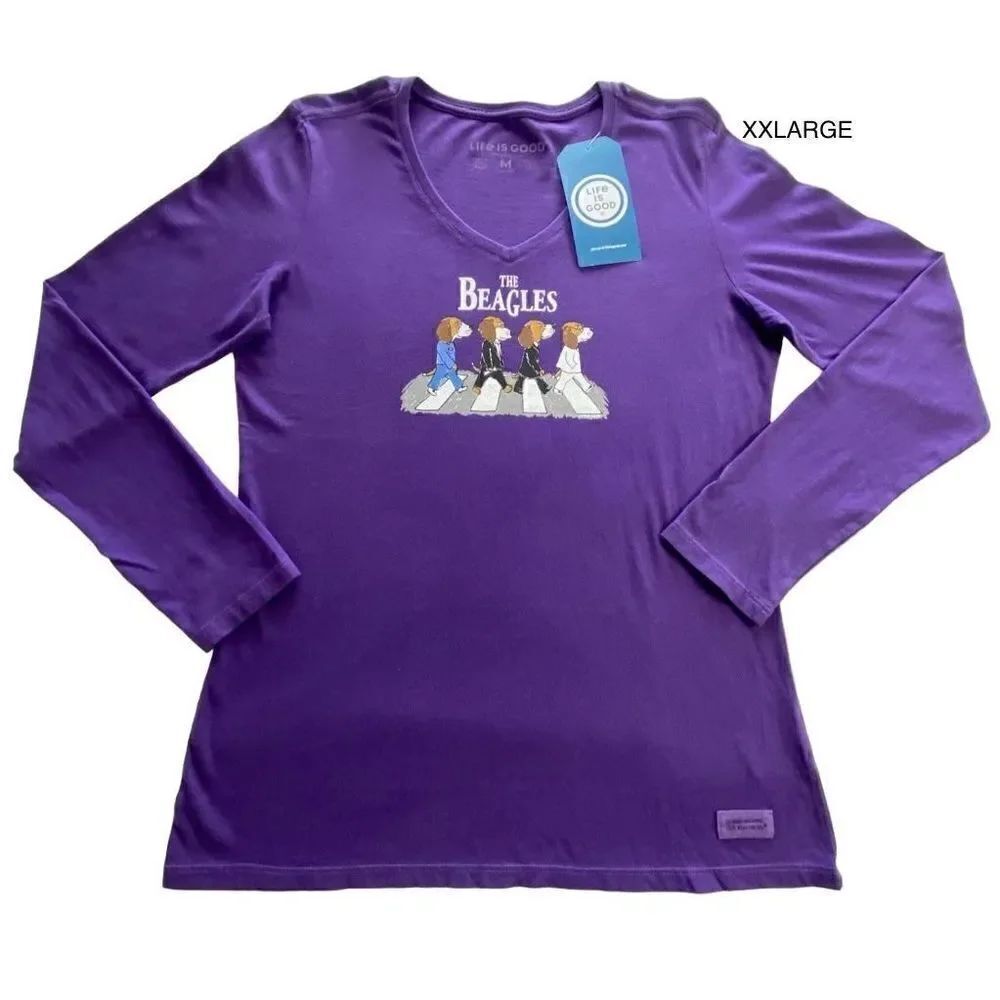 LIFE IS GOOD Womens XXLARGE Beagles Long Sleeve Tee